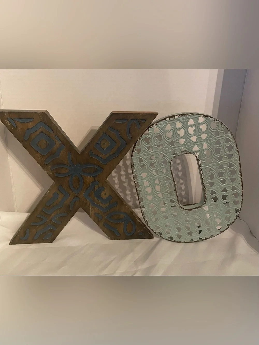 XO Wall Decor Letters – Wooden X & Metal Filigree O